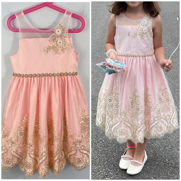 American Princess Girls Embellished Formal Dress Gold Pink Size 6X/7 - Picture 1 of 12